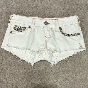 True Religion Joey Cut Off Embellished Shorts
